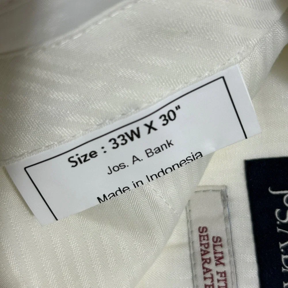Jos. A. Bank Dress Pants 33x30 White Slim Fit Linen Cotton Flat Front New NWT